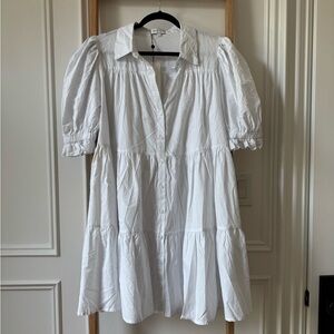 Madison The Label Cecilie Mini Shirt Puff Sleeve Dress - White - NWT